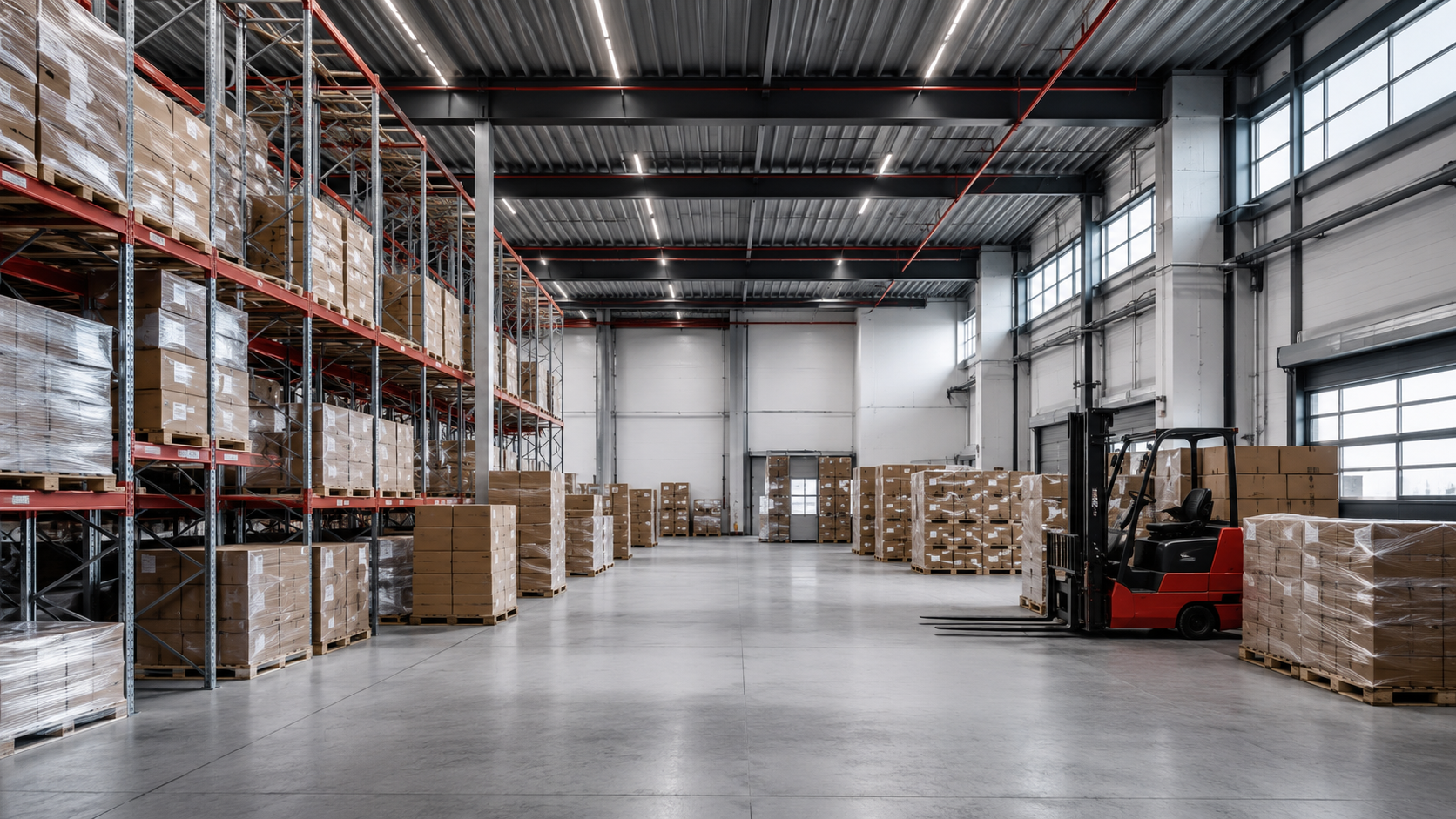 Lagerhalle mit Paletten und Handelsware
